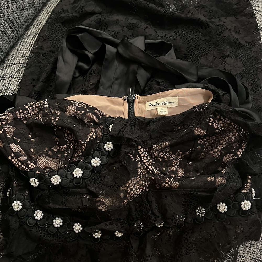 For Love & Lemons Fabienne Lace Slit Embellished Tie Sleeve Mini Dress - Picture 4 of 6